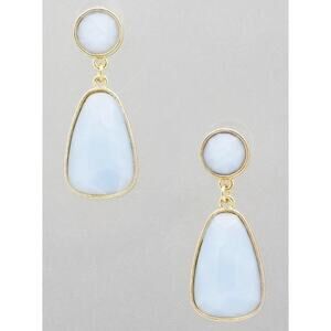 New Boutique Light Blue Stone Gold Trim Dangle Drop Earrings Post Back